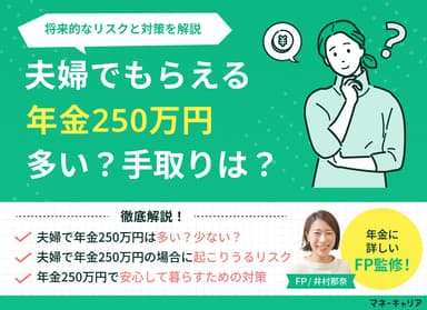 夫婦で年金250万円は多い？手取りは？将来的なリスクと対策を解説のサムネイル画像