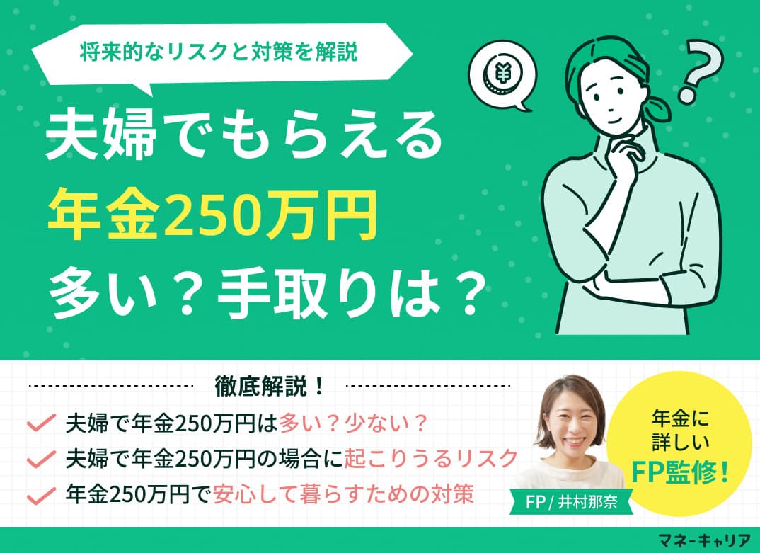 夫婦で年金250万円は多い？手取りは？将来的なリスクと対策を解説